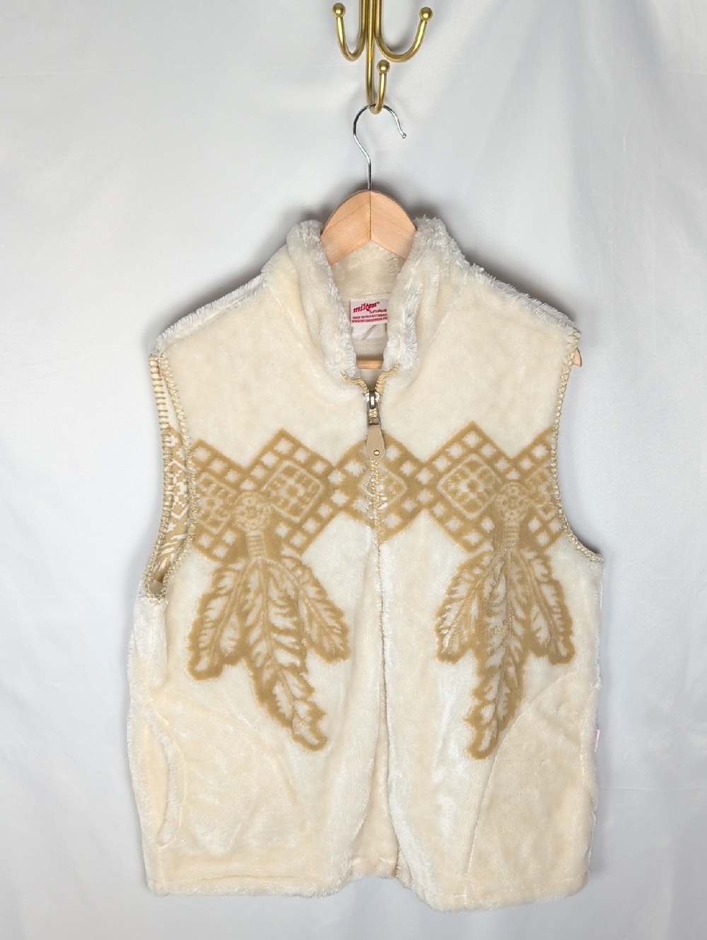 Milton Funwear Vintage Cream Fleece Vest Geometric Camel Made in Canada